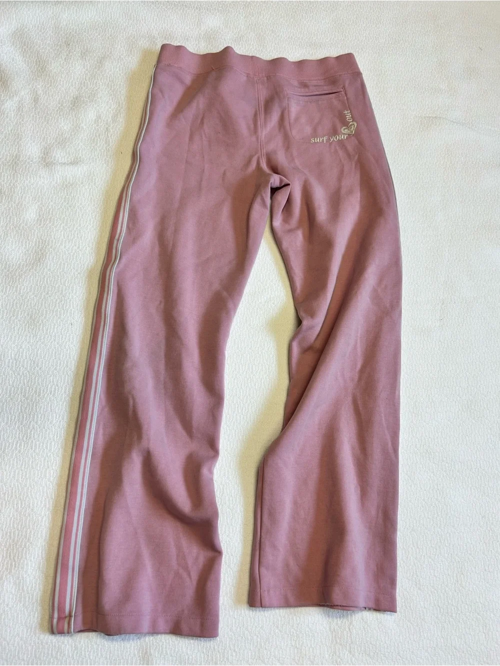 Roxy Girl XL Pink Wide-Leg Striped “Surf Your Love” Track Pants